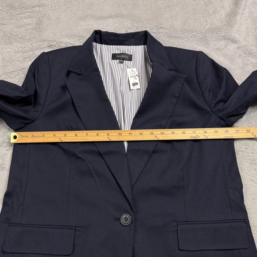 NWT Talbots Women's Navy Blue Cotton Linen Blend Single Button Blazer Size 10 - Picture 8 of 13